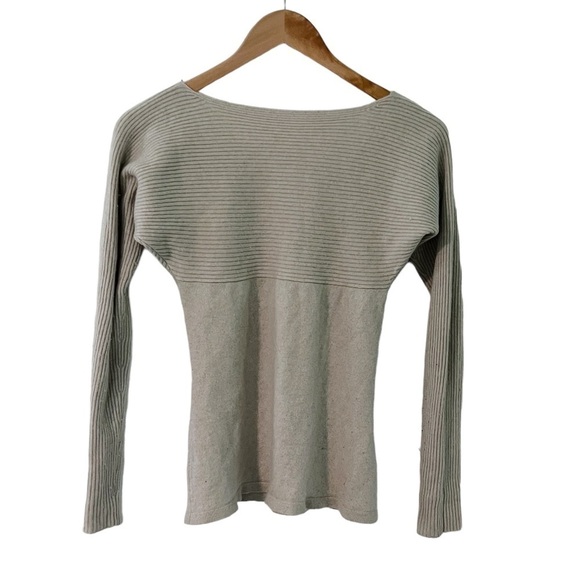 Autumn Cashmere Cream Ribbed Off the Shoulder Knot Back Sweater - Picture 1 of 9